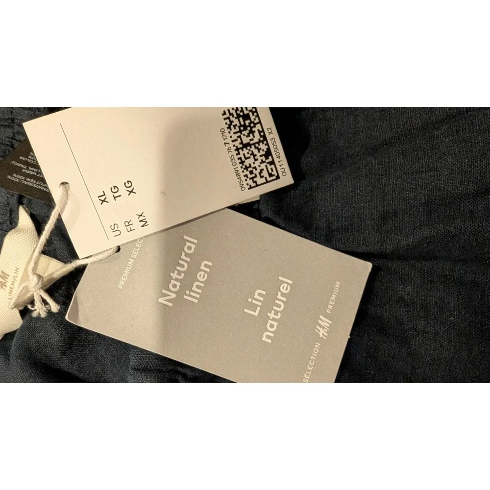 H&M Linen Blend‎ Drawstring Waist Pants Navy Blue Size XL TG XG